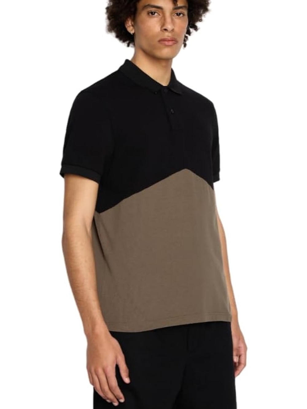 Armani Exchange Black and Brown Colorblock Polo Shirt